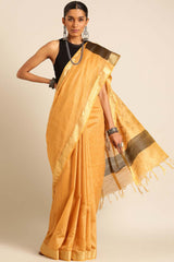 Orange Silk Blend Woven Saree