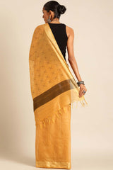 Orange Silk Blend Woven Saree