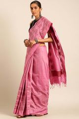 Pink Silk Blend Woven Saree