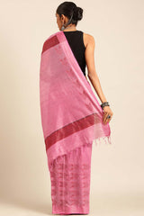 Pink Silk Blend Woven Saree