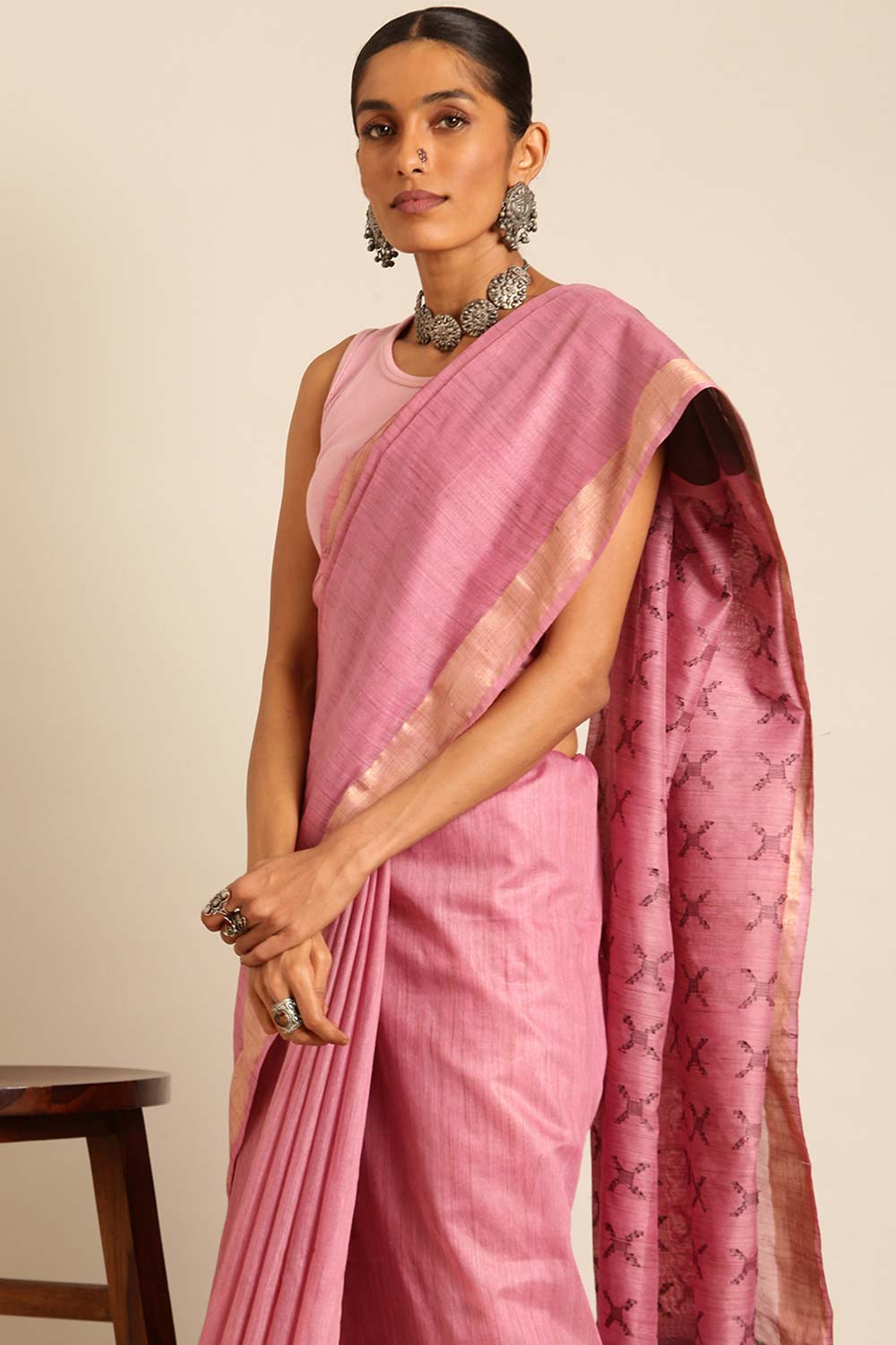 Pink Silk Blend Woven Saree