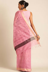 Pink Silk Blend Woven Saree