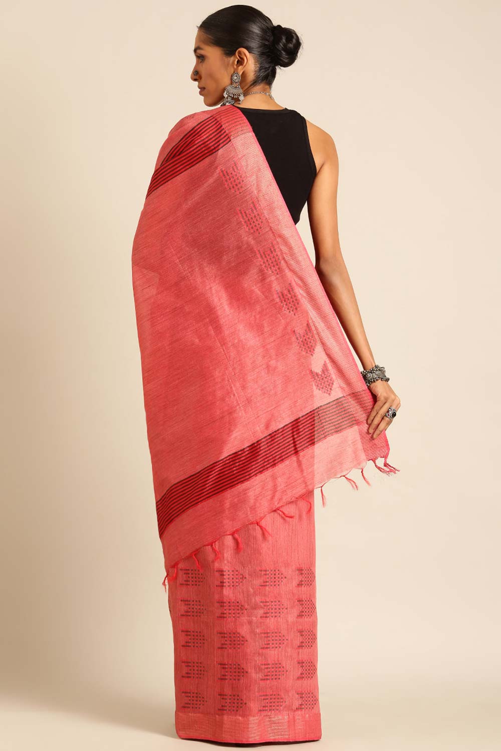 Red Silk Blend Woven Saree