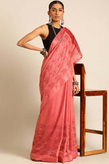 Red Silk Blend Woven Saree