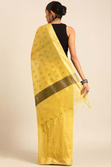 Yellow Silk Blend Woven Saree