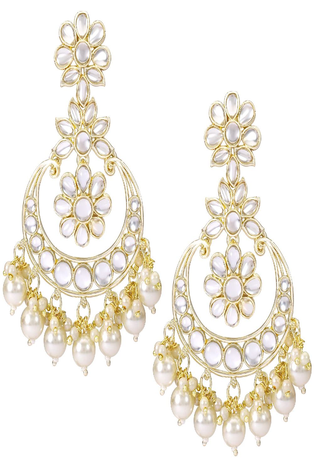 Gold Plated Traditional Handcrafted Kundan Adorned With Pearls Earrings With Maang Tikka Set