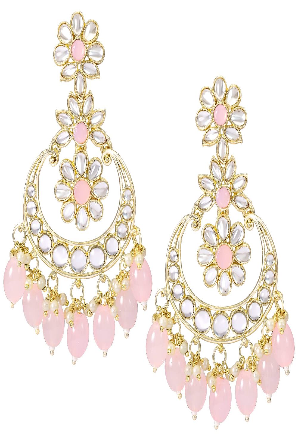 Gold Plated Traditional Handcrafted Kundan Adorned With Pearls Earrings With Maang Tikka Set