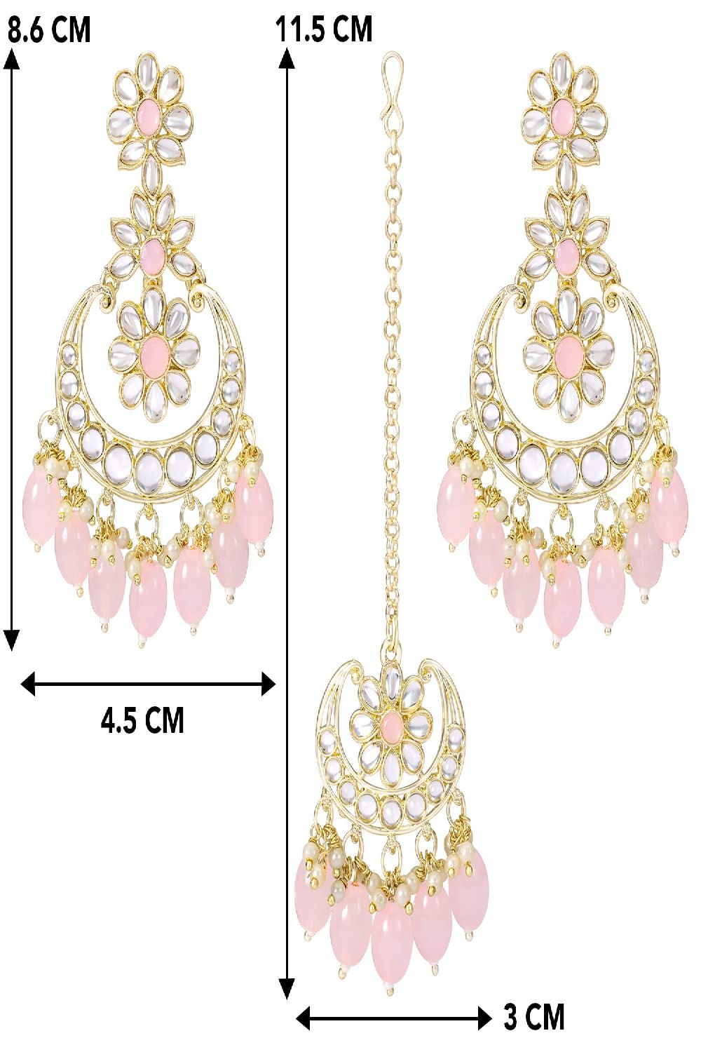 Gold Plated Traditional Handcrafted Kundan Adorned With Pearls Earrings With Maang Tikka Set