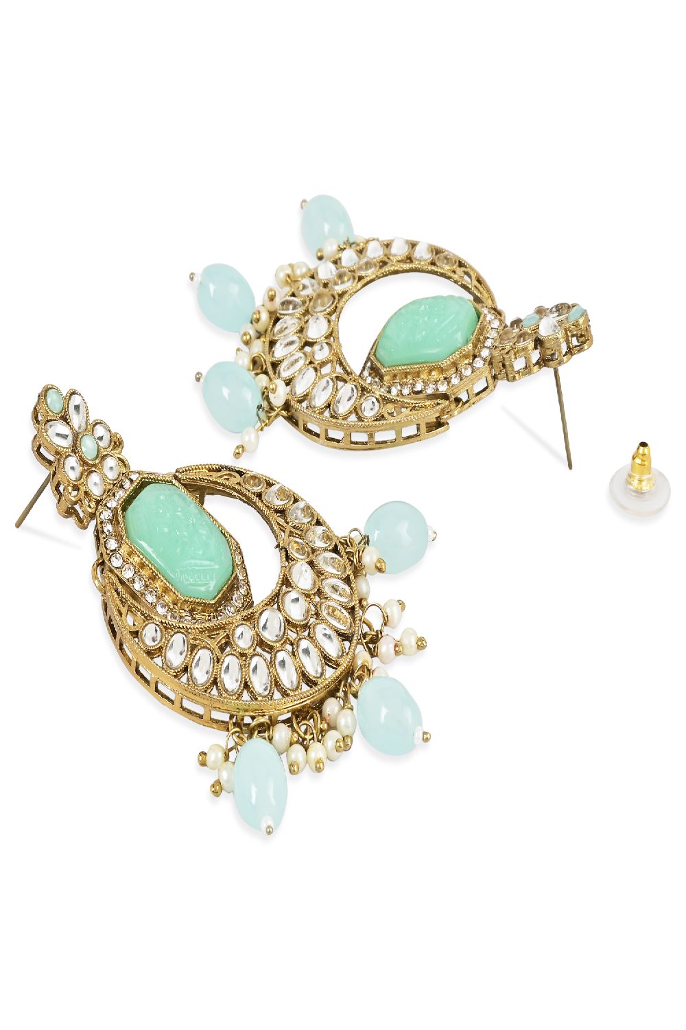 Gold Plated Traditional Pearl Hanging Kundan Stone Chandbali Earring With Maang Tikka