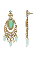 Gold Plated Traditional Pearl Hanging Kundan Stone Chandbali Earring With Maang Tikka