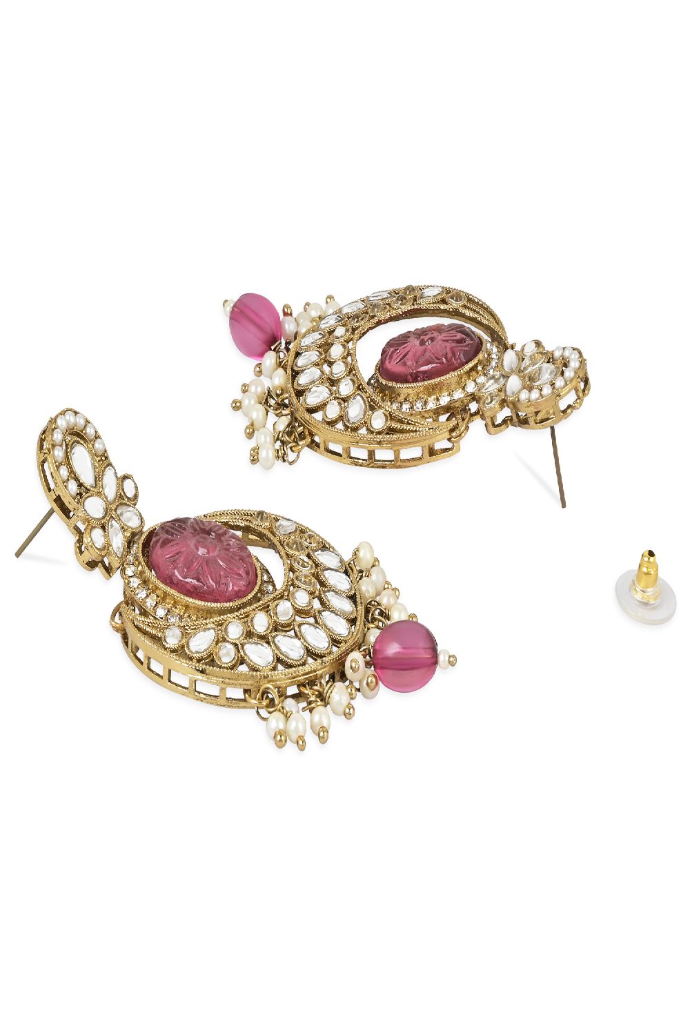 Gold Plated Traditional Pearl Hanging Kundan Stone Chandbali Earring With Maang Tikka