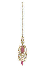 Gold Plated Traditional Pearl Hanging Kundan Stone Chandbali Earring With Maang Tikka