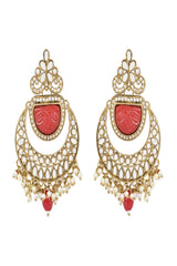 Gold Plated Traditional Pearl Hanging Kundan Stone Chandbali Earring With Maang Tikka