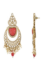 Gold Plated Traditional Pearl Hanging Kundan Stone Chandbali Earring With Maang Tikka