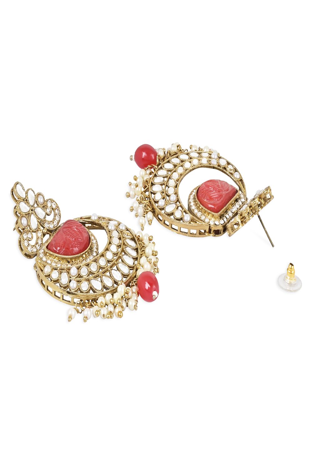 Gold Plated Traditional Pearl Hanging Kundan Stone Chandbali Earring With Maang Tikka