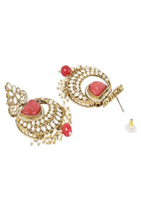 Gold Plated Traditional Pearl Hanging Kundan Stone Chandbali Earring With Maang Tikka