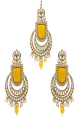 Gold Plated Traditional Kundan Pearl Chandbali Earring With Maang Tikka