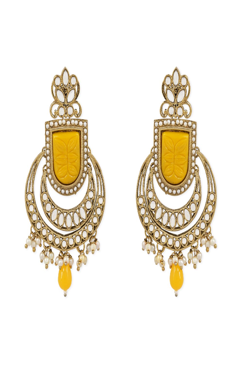 Gold Plated Traditional Kundan Pearl Chandbali Earring With Maang Tikka