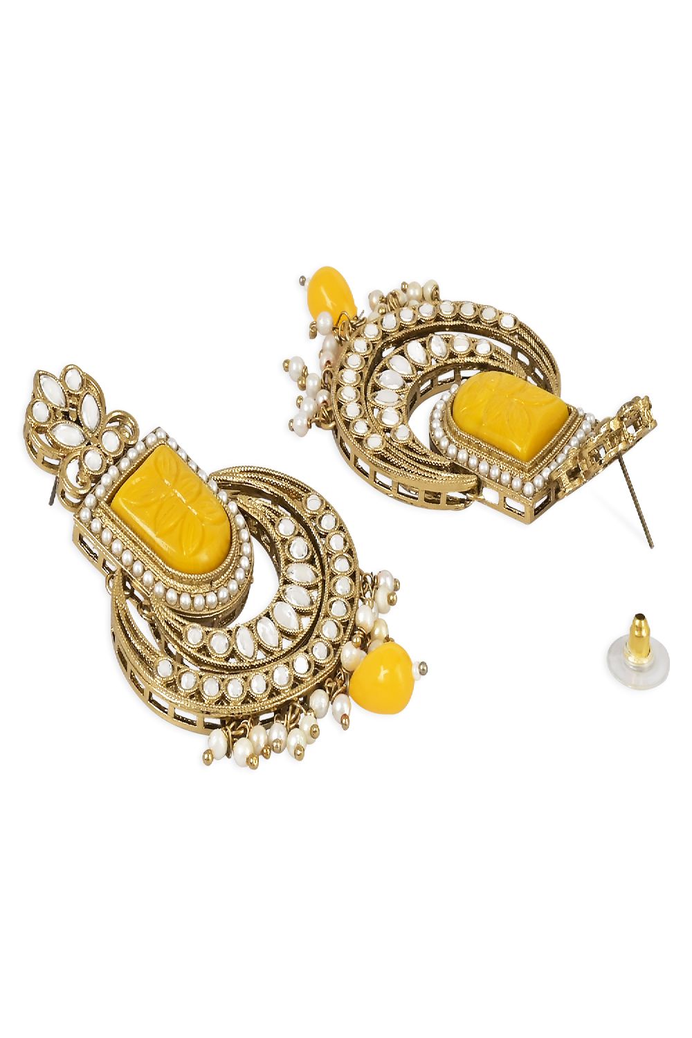 Gold Plated Traditional Kundan Pearl Chandbali Earring With Maang Tikka