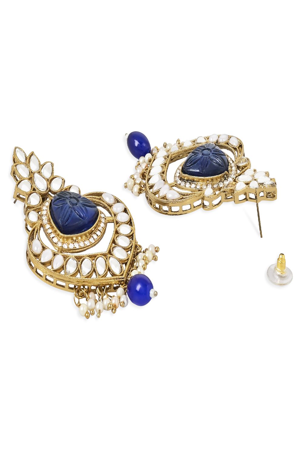 Gold Plated Traditional Kundan Pearl Chandbali Earrings With Maang Tikka