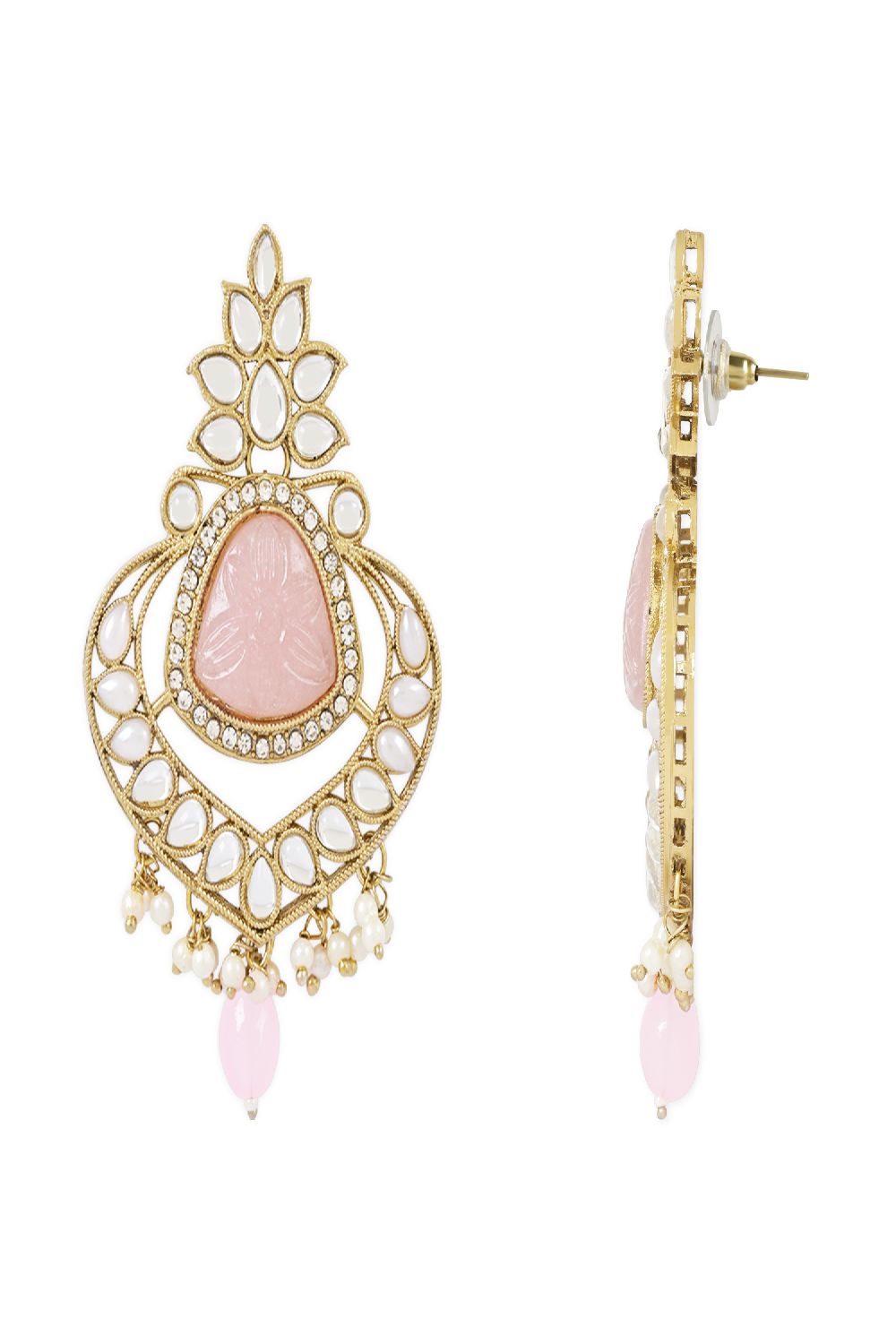 Gold Plated Traditional Pearl Hanging Kundan Stone Chandbali Earring With Maang Tikka