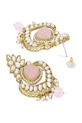 Gold Plated Traditional Pearl Hanging Kundan Stone Chandbali Earring With Maang Tikka