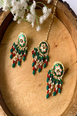 Gold Plated Traditional Pearl Hanging Kundan Stone Chandbali Earring With Maang Tikka