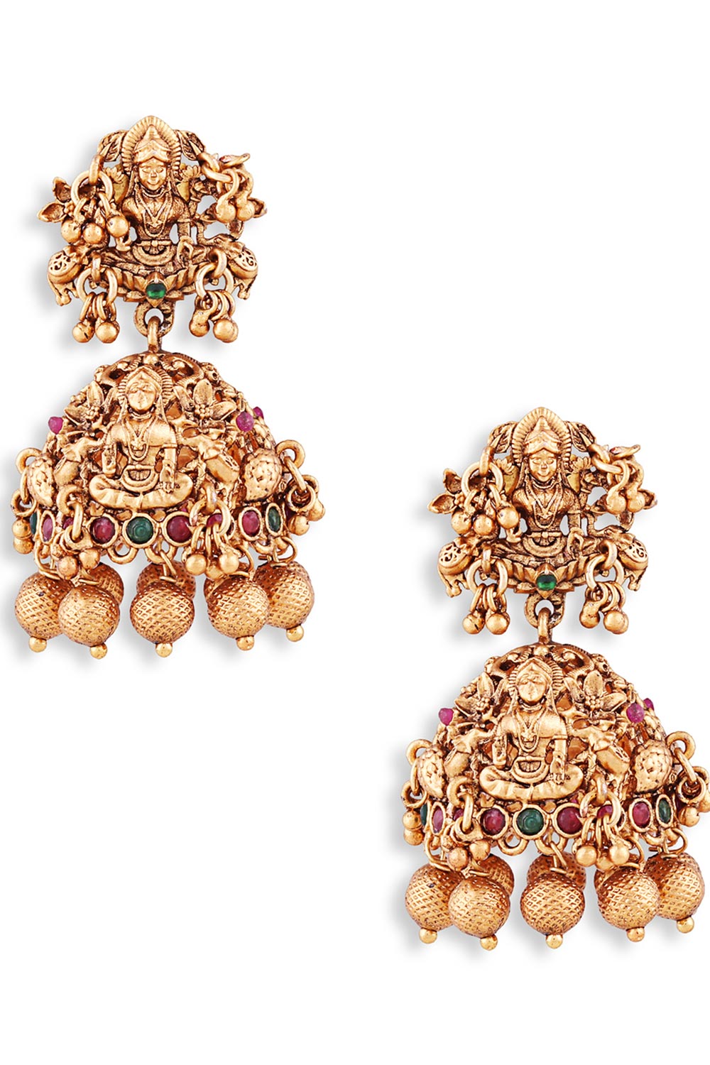 Gold Plated Antique South Indian Kempstone Studded Earrings