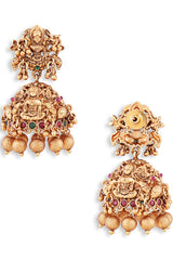 Gold Plated Antique South Indian Kempstone Studded Earrings