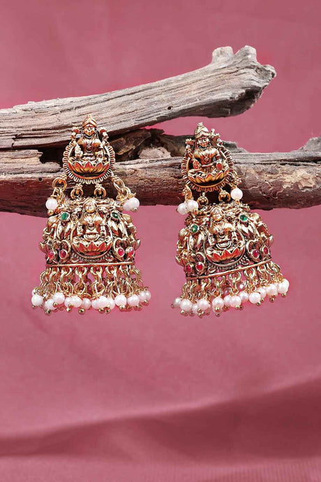 Gold Plated Antique South Indian Kempstone Studded Earrings