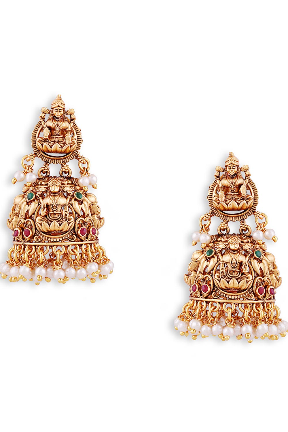 Gold Plated Antique South Indian Kempstone Studded Earrings