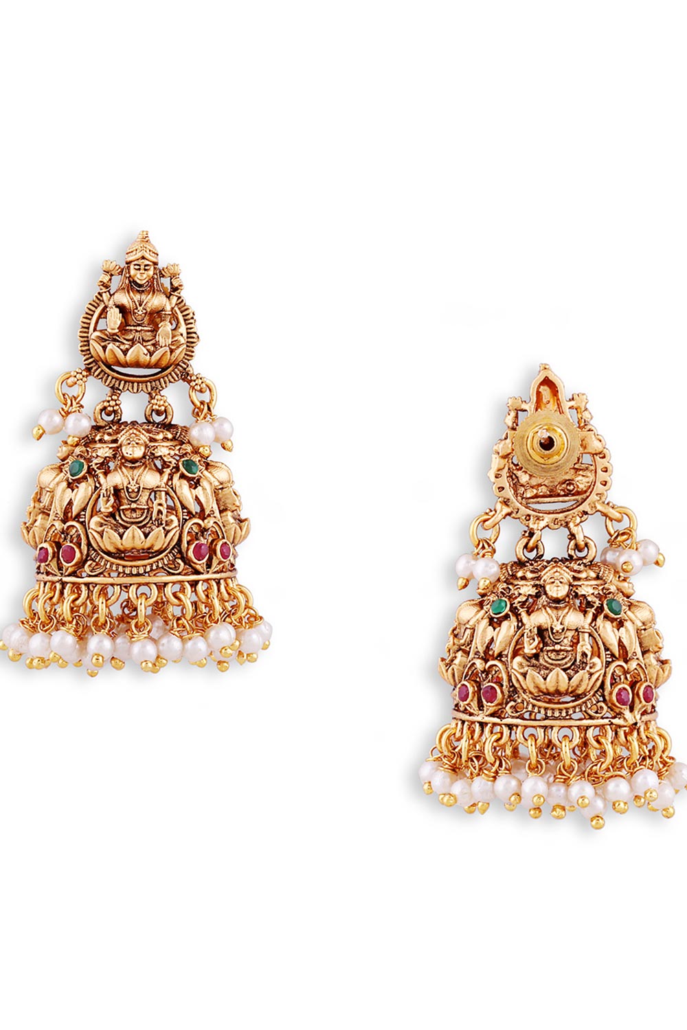 Gold Plated Antique South Indian Kempstone Studded Earrings