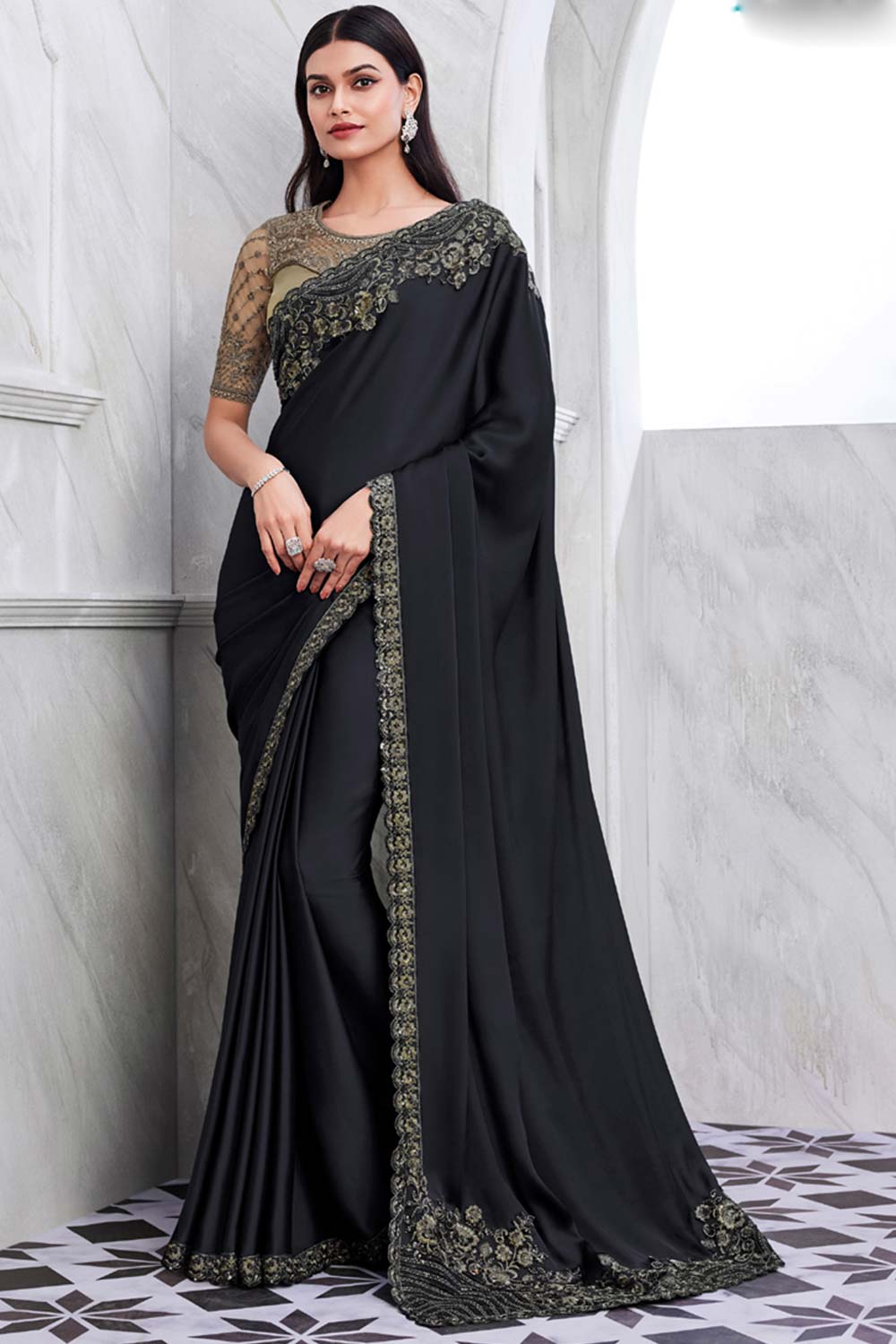 Black Walnut Silk Heavy Embroidered Saree