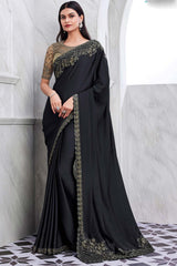 Black Walnut Silk Heavy Embroidered Saree