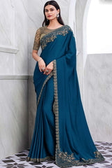 Blue Walnut Silk Heavy Embroidered Saree