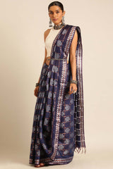 Navy Blue Silk Blend Woven Saree