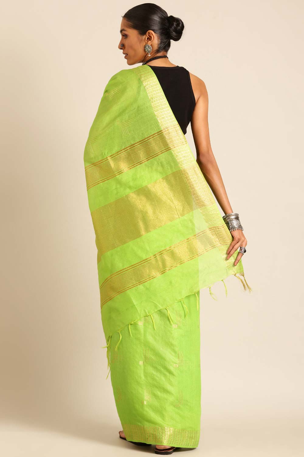 Green Silk Blend Woven Saree