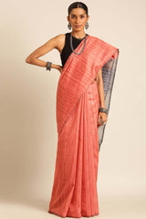 Peach Silk Blend Woven Saree