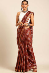 Brown Silk Blend Woven Saree