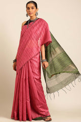 Pink Silk Blend Woven Saree