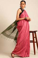 Pink Silk Blend Woven Saree