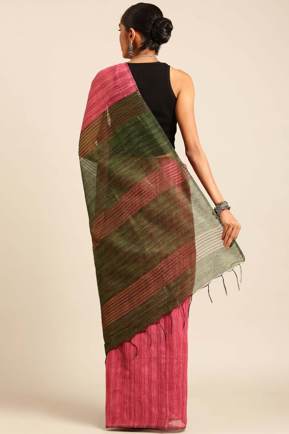 Pink Silk Blend Woven Saree