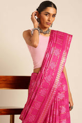 Pink Silk Blend Woven Saree