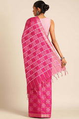 Pink Silk Blend Woven Saree