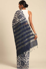 Blue Silk Blend Woven Saree