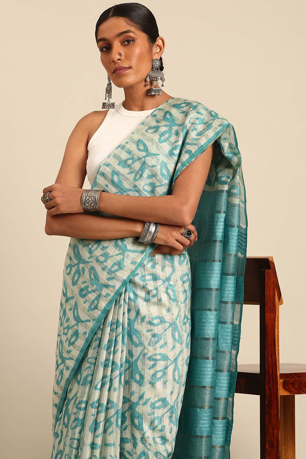 Blue Silk Blend Woven Saree