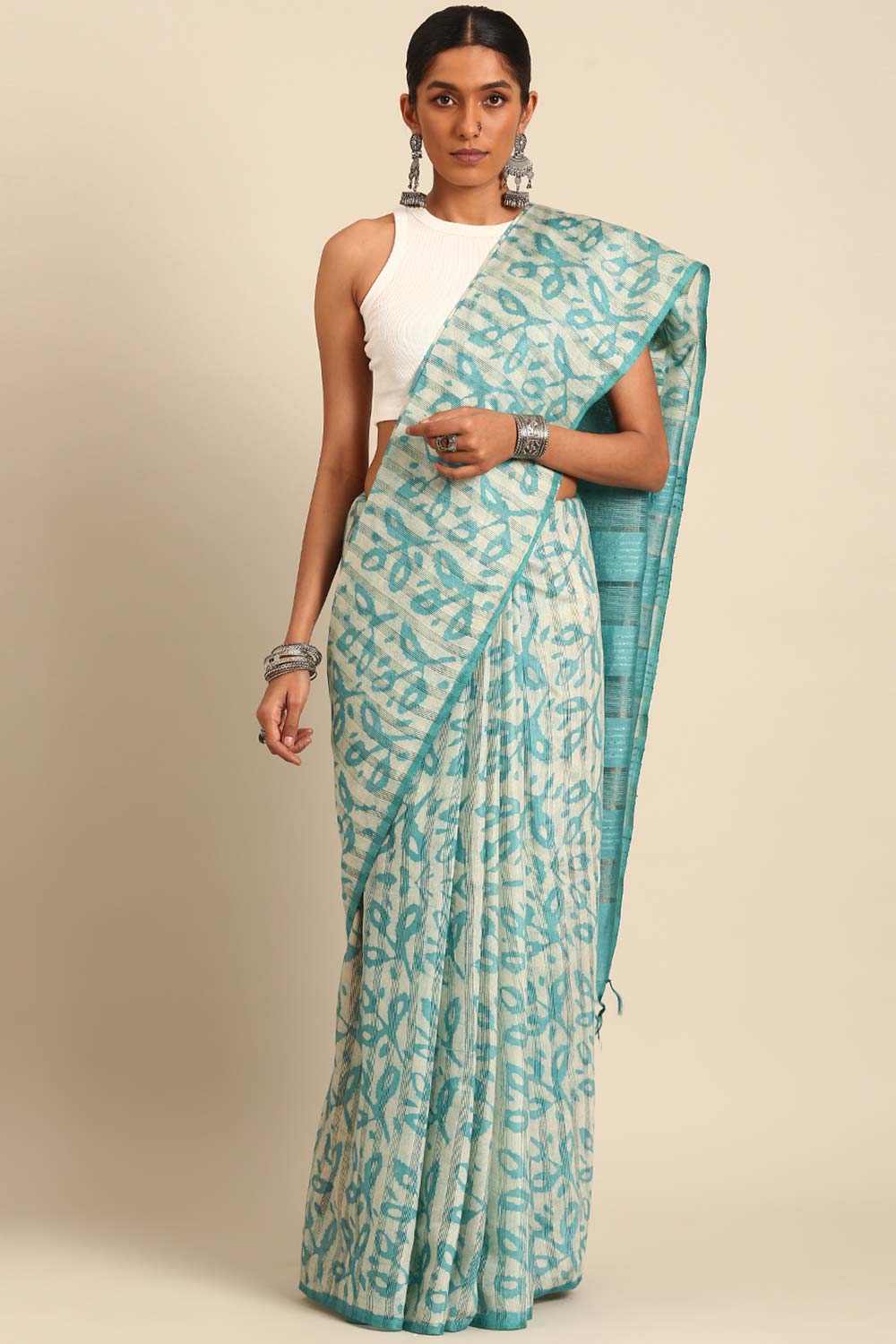 Blue Silk Blend Woven Saree