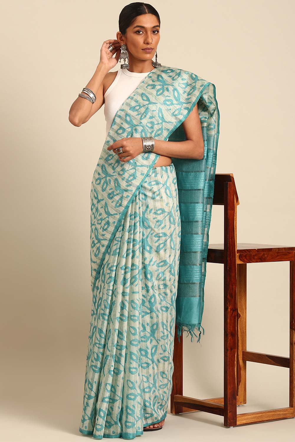 Blue Silk Blend Woven Saree