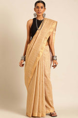 Beige Silk Blend Woven Saree