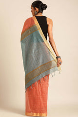 Peach Silk Blend Woven Saree